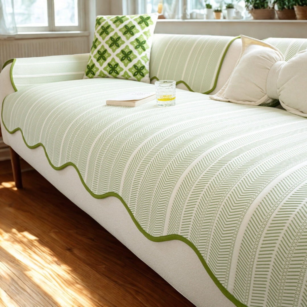 Aurivelle Herringbone Scallop Edge Sofa Cover