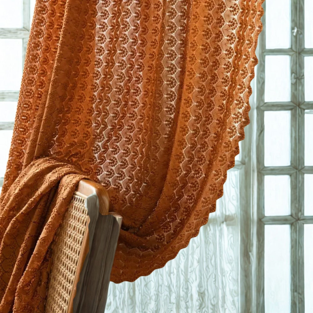Amber Glow Boho Crochet Curtain