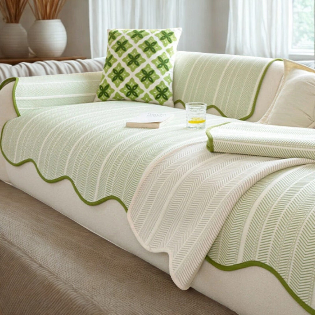 Aurivelle Herringbone Scallop Edge Sofa Cover
