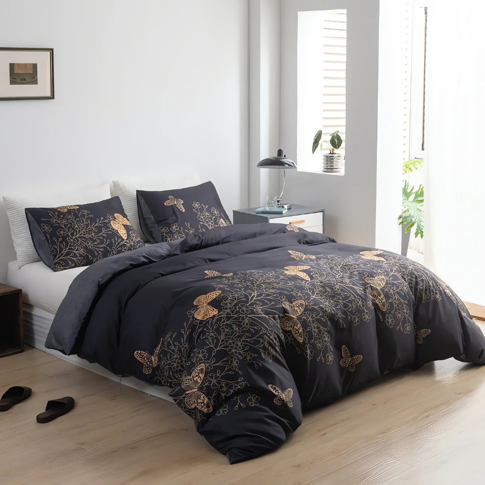 Valora Midnight Butterfly Quilt Cover | 3pcs Set