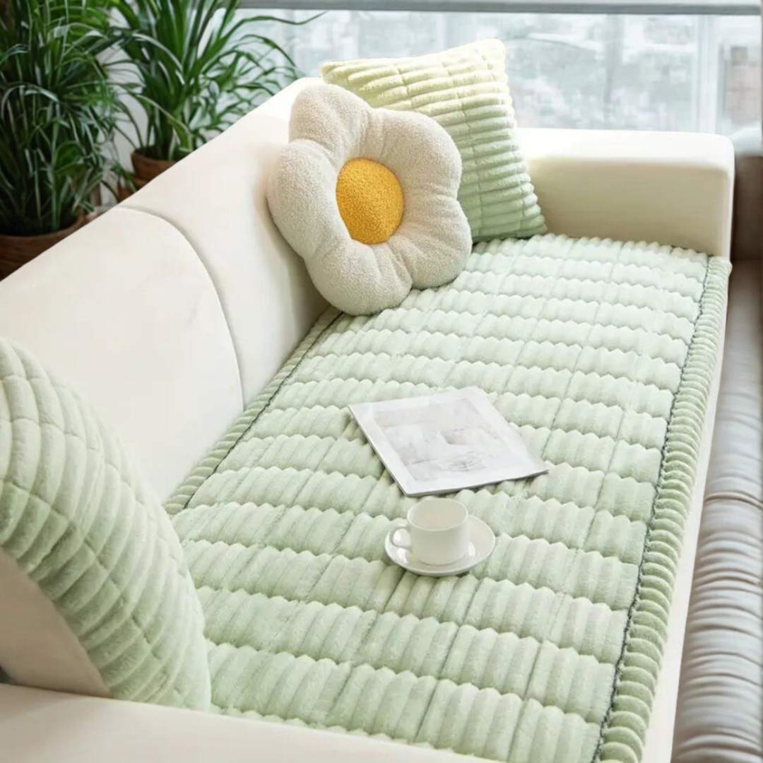 Plush Pleated Edges Sofa Cover
