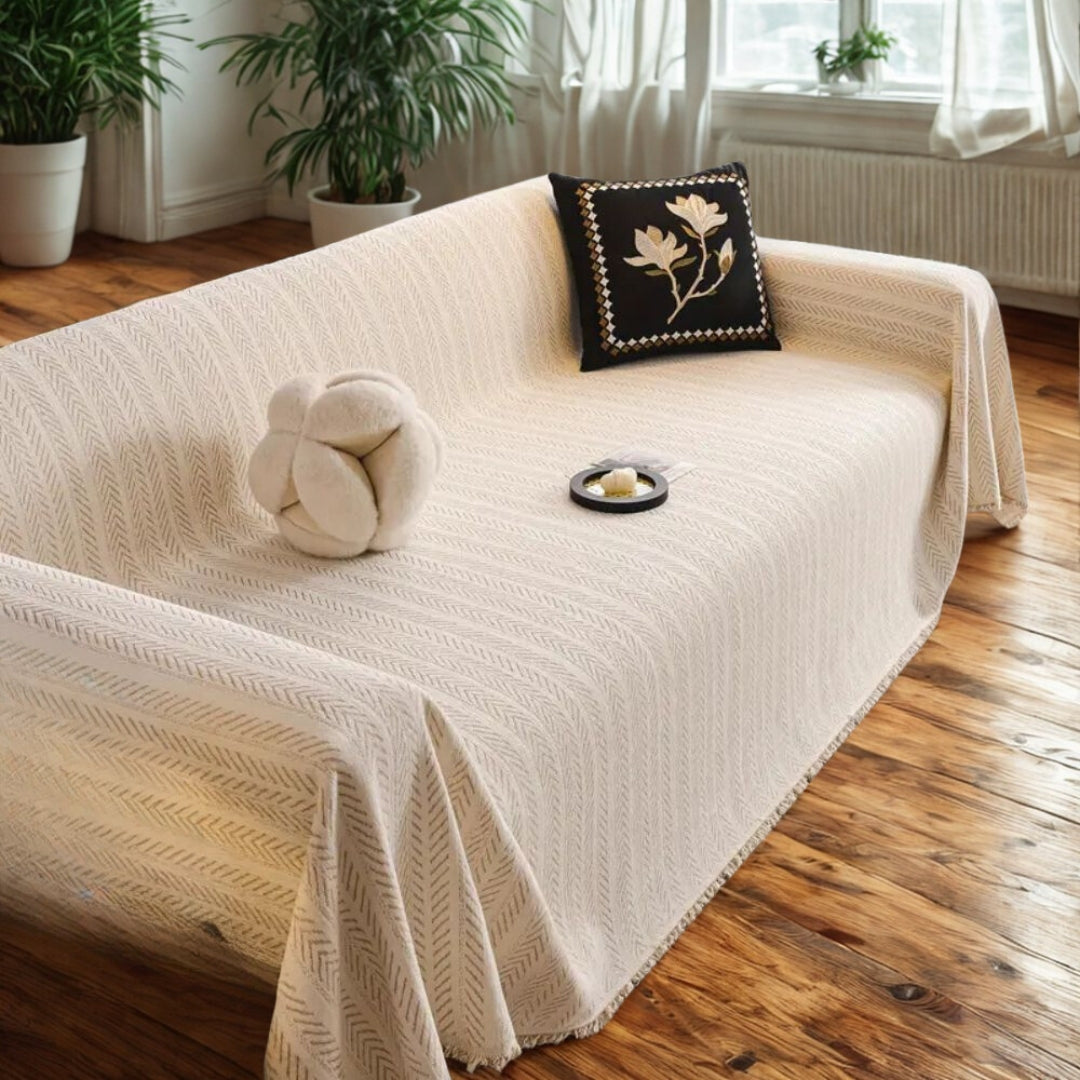 Herringbone Chenille Tassels Sofa Cover