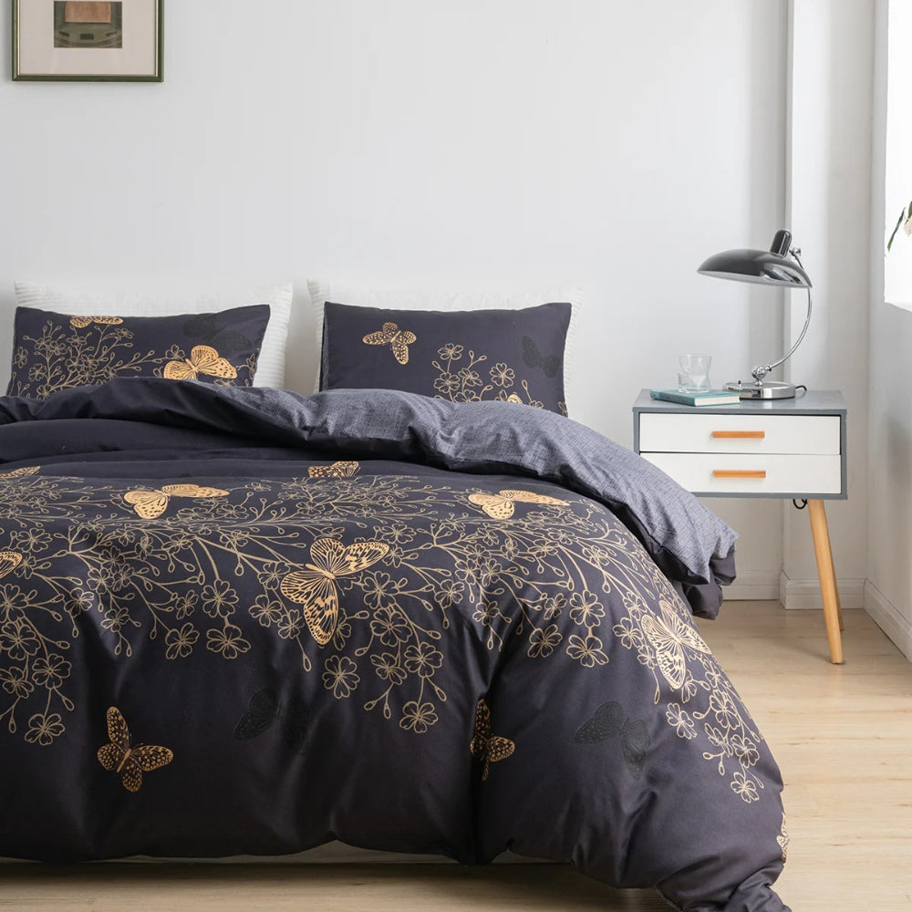 Valora Midnight Butterfly Quilt Cover | 3pcs Set