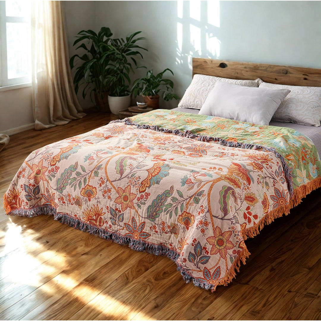 Rustic Floral Boho Blanket | 100% Cotton Floral Blanket
