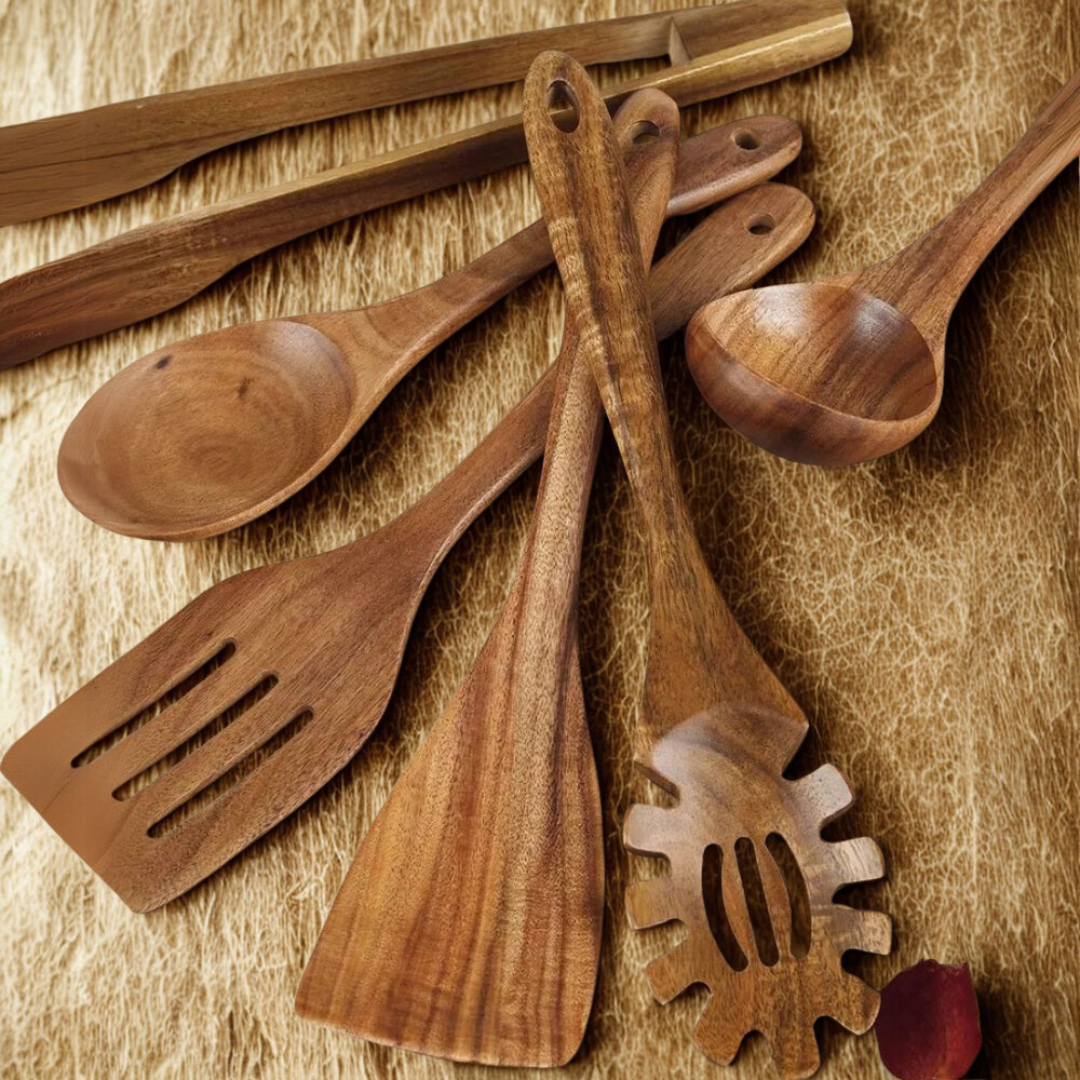 Premium Wooden Cooking Utensils | 7 Sets