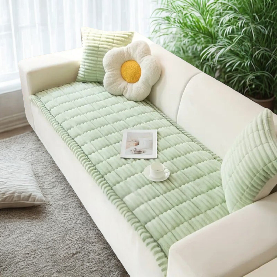 Plush Pleated Edges Sofa Cover