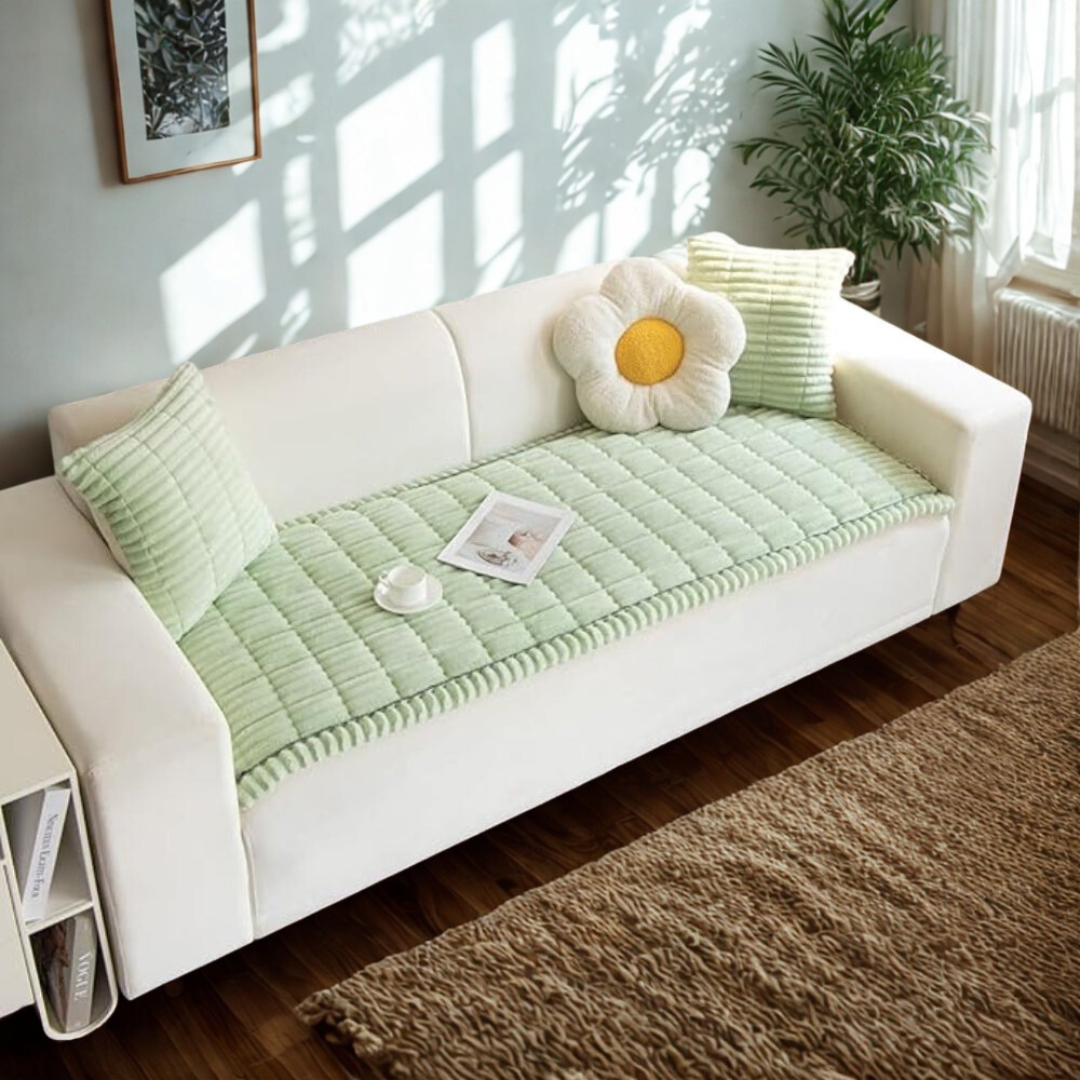 Plush Pleated Edges Sofa Cover