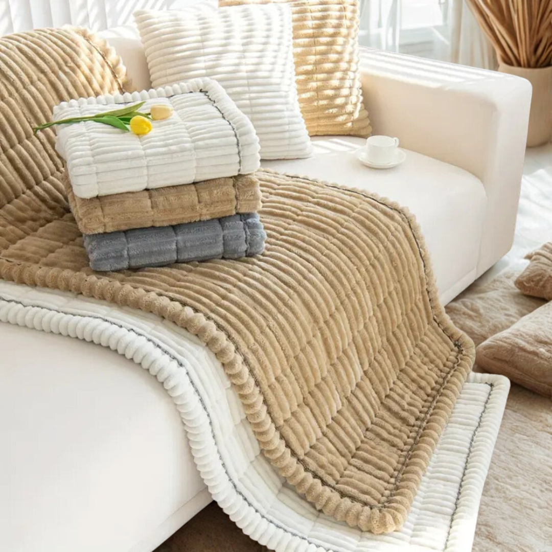 Plush Pleated Edges Sofa Cover