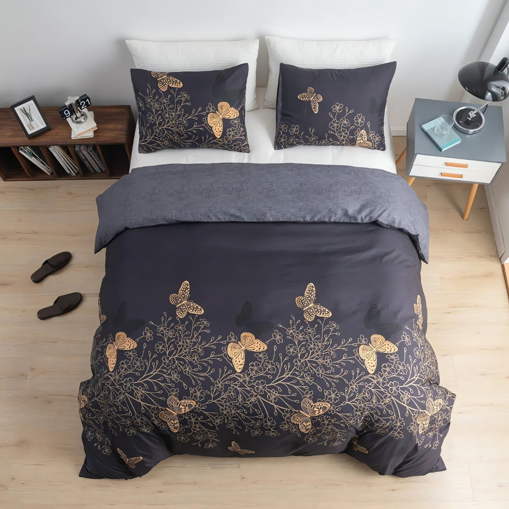 Valora Midnight Butterfly Quilt Cover | 3pcs Set