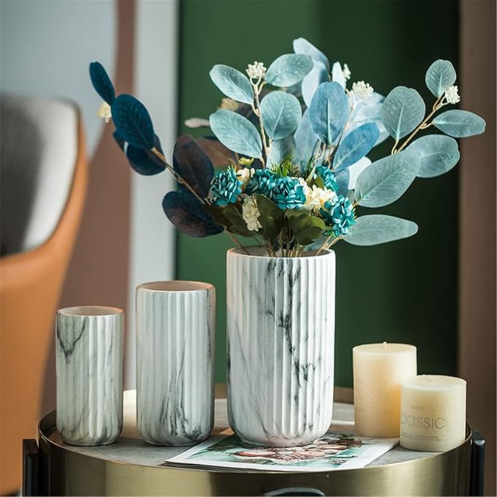 Elegant Vertical Marble Ceramic Vase