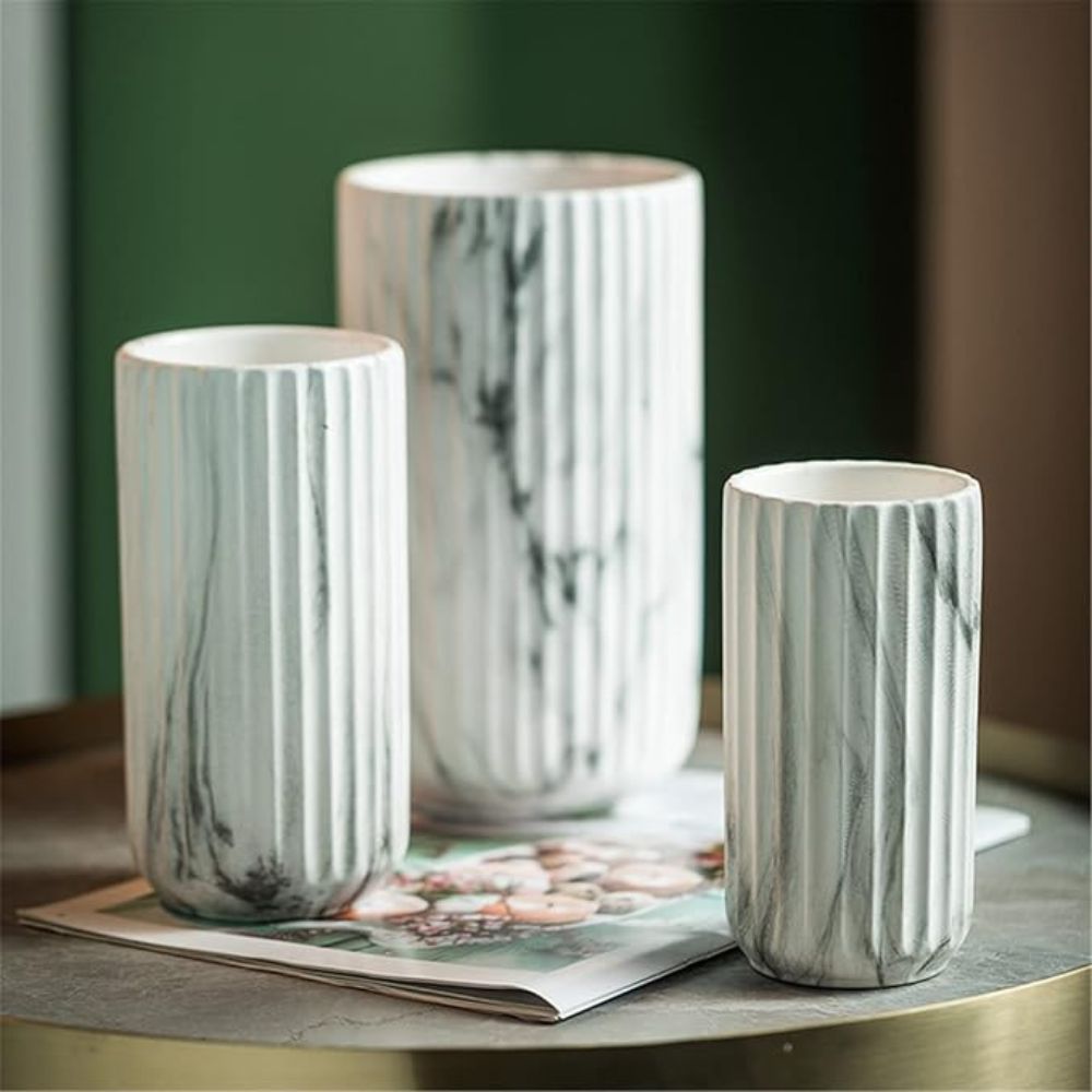 Elegant Vertical Marble Ceramic Vase