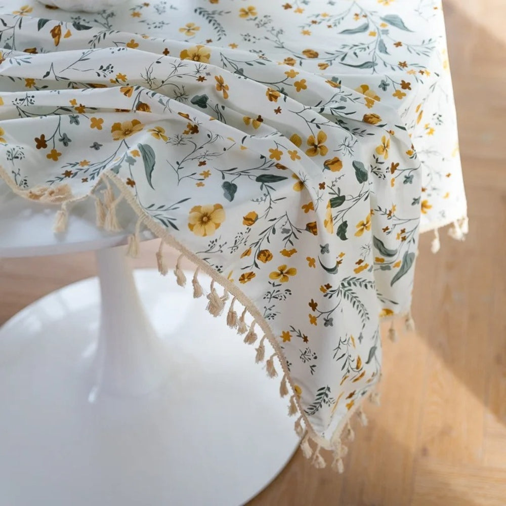 Golden Tassel Floral Round Table Cloth