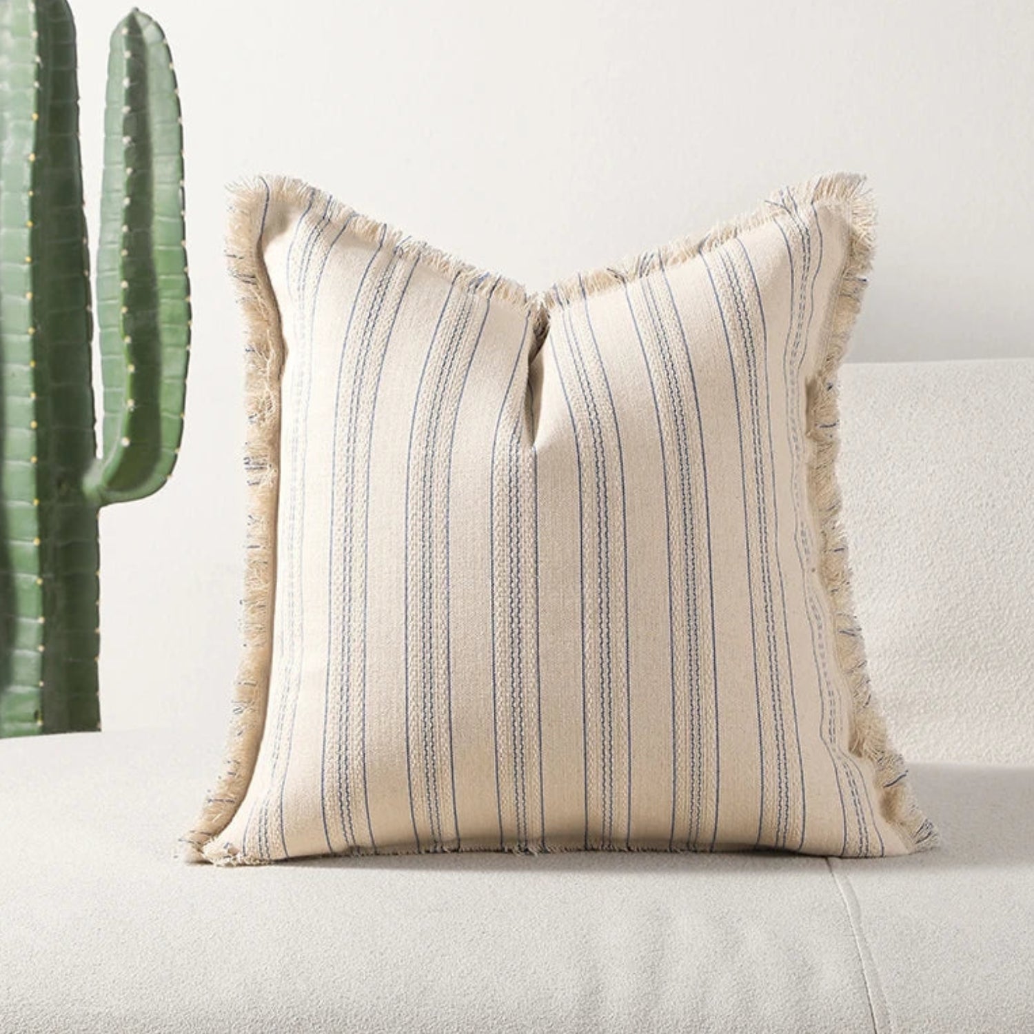Scandi Stripe Textured Fringe Cushion Cover