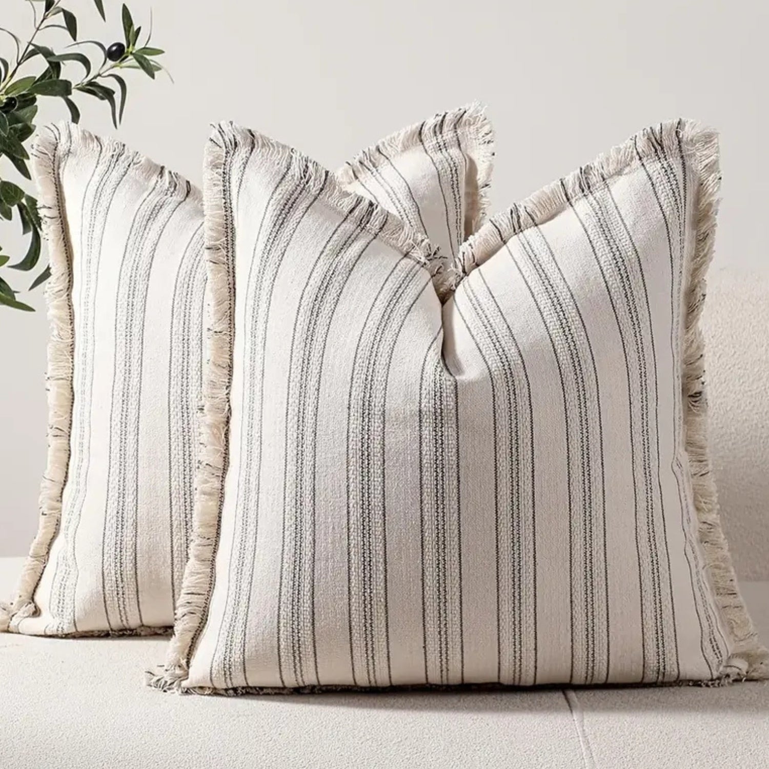 Scandi Stripe Textured Fringe Cushion Cover