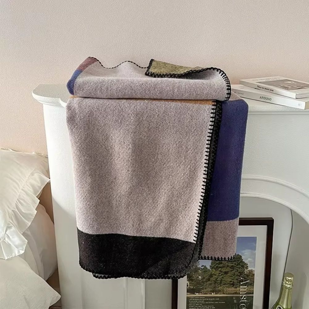 Warm Knit Colourblock Plaid Blanket